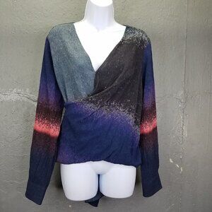 DEREK LAM 10 Crosby Blouse Womens 4 Slub Silk Faux Wrap V-Neck Long Sleeve Gauze